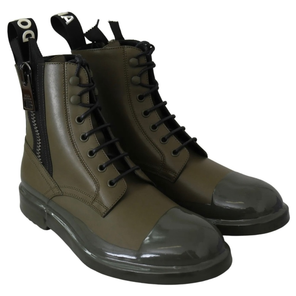 Dolce & Gabbana Green Leather Ankle Boots